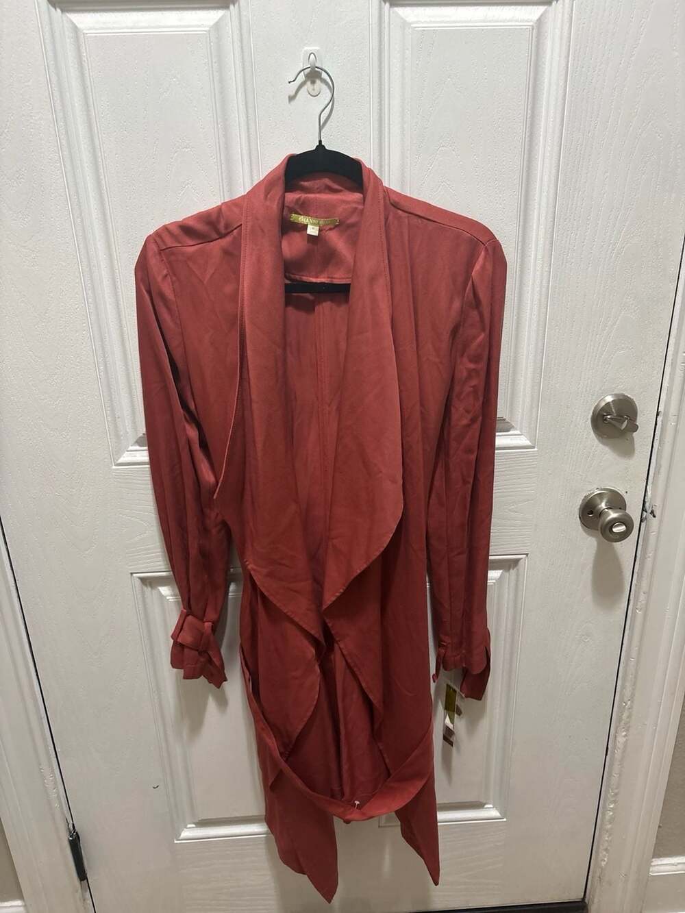 Gianni Bini Cinnamon French Twist Open Front Drape Long Trench Jacket